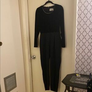 Vintage Black Long Sleeve Velvet Jumpsuit